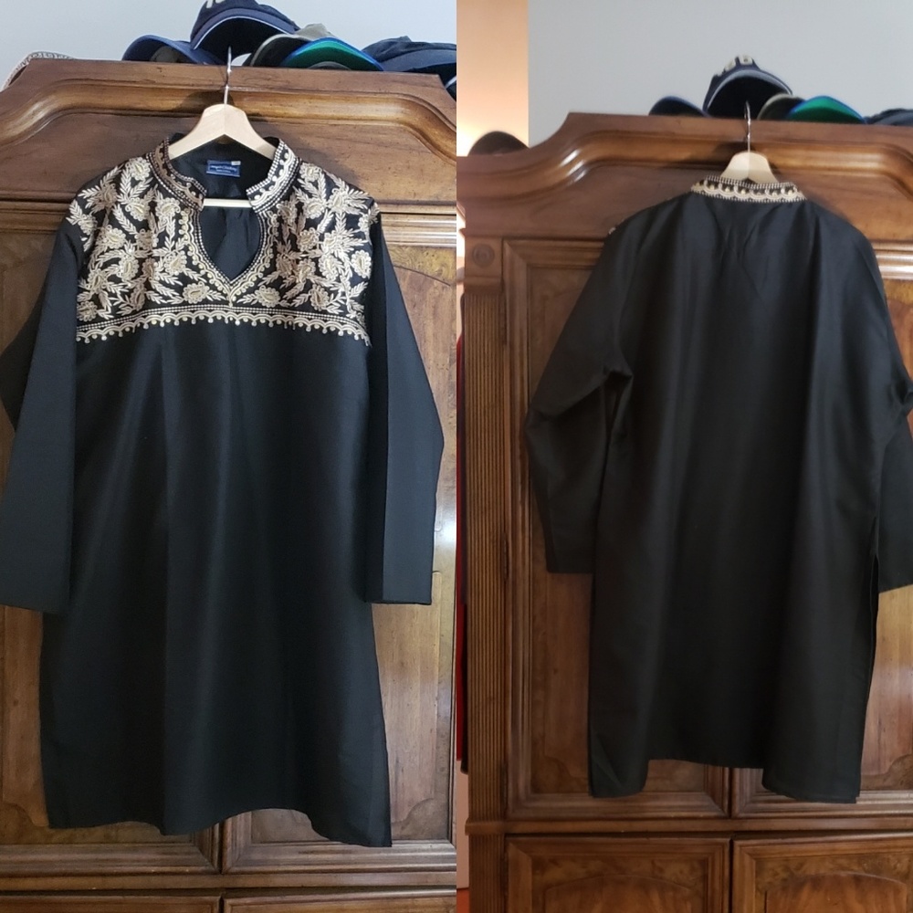 gold embroidered black tunic short kurti top